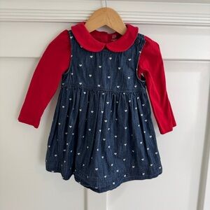 Baby Gap Blue Denim Heart Jumper and Red Peter Pan Onesie - Size 12-18m